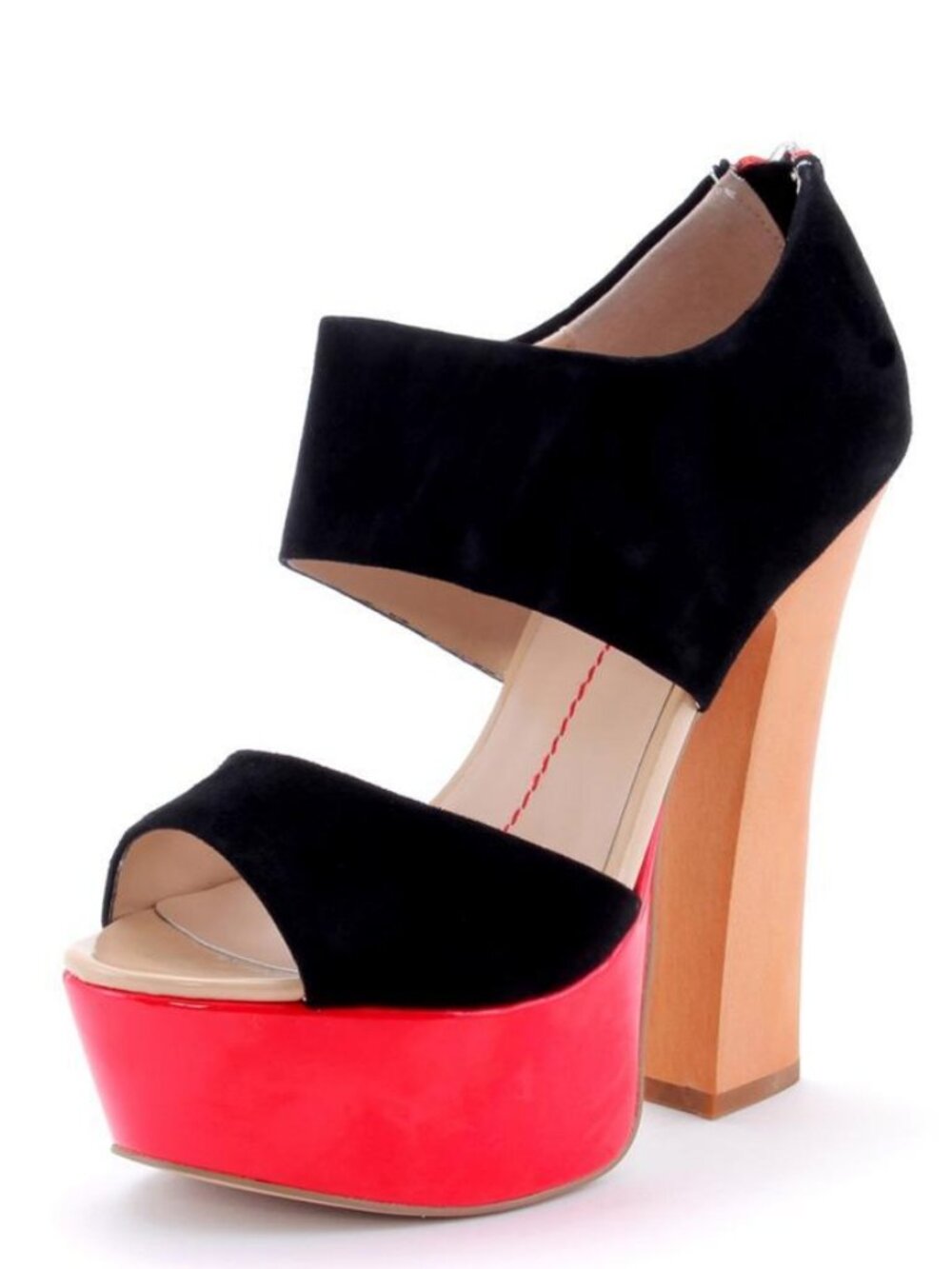 Dolce Vita Rooney Black Suede Red Platform Peep Toe Sandal Heels